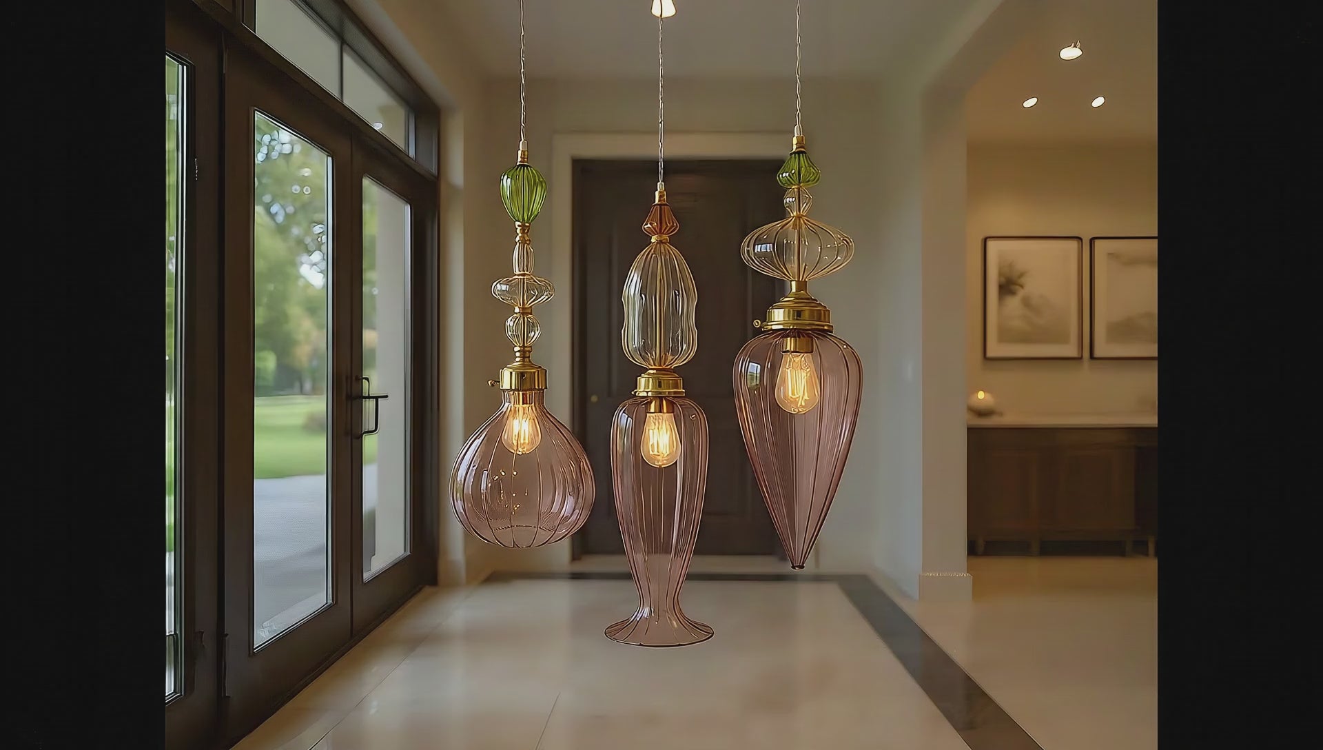 Blown Glass Pendant Light Set